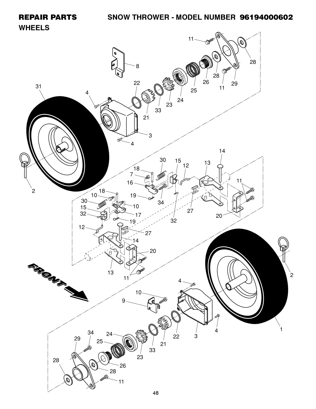 Poulan 418984 owner manual Repair Parts Snow Thrower Model Number 96194000602 Wheels 