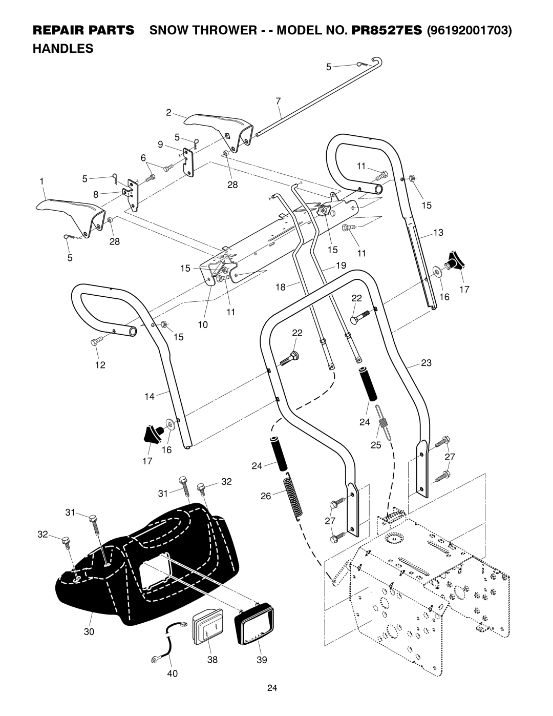 Poulan 419002 owner manual Repair Parts Snow Thrower - Model NO. PR8527ES Handles 