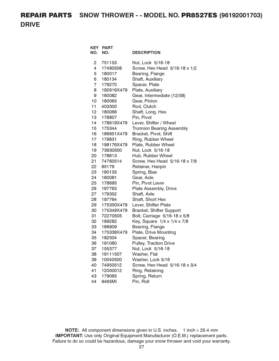 Poulan 419002 owner manual 751153 Nut, Lock 5/16-18 