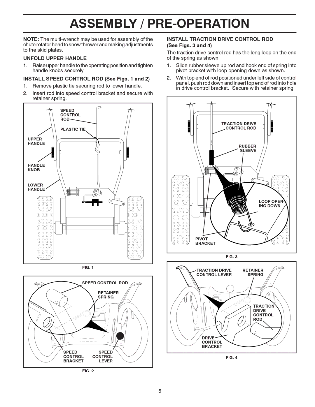 Poulan 419002 Unfold Upper Handle, Install Speed Control ROD See Figs, Install Traction Drive Control ROD See Figs 