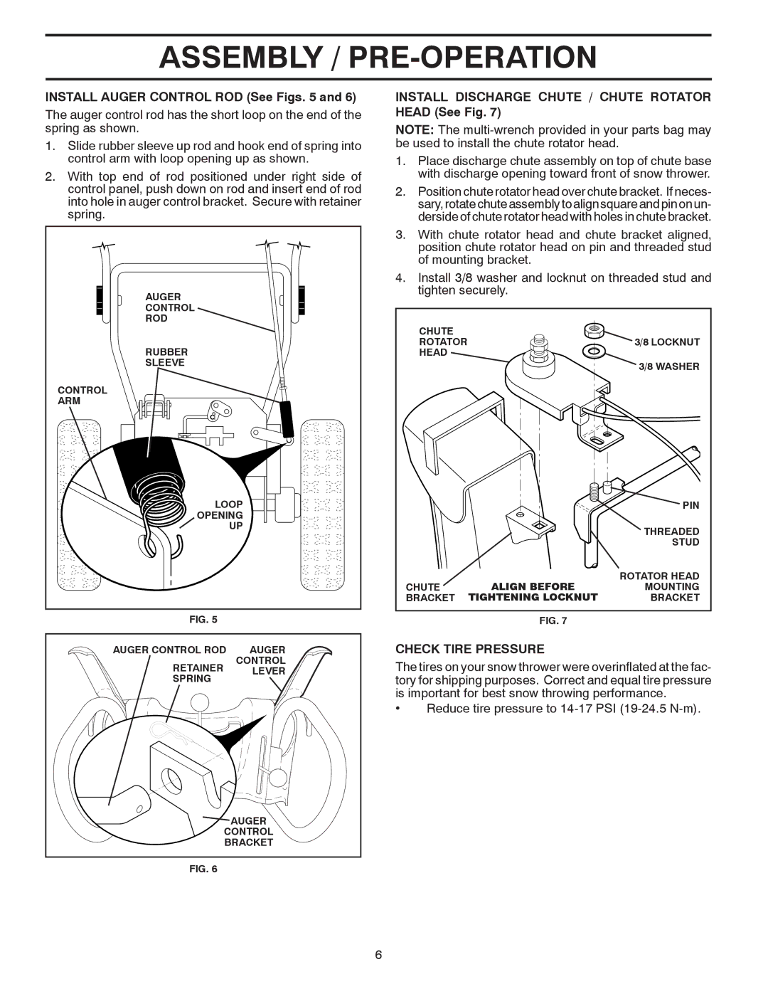 Poulan 419002 owner manual Install Auger Control ROD See Figs, Install Discharge Chute / Chute Rotator Head See Fig 