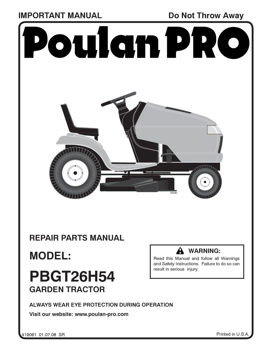 Poulan 419061 manual PBGT26H54 