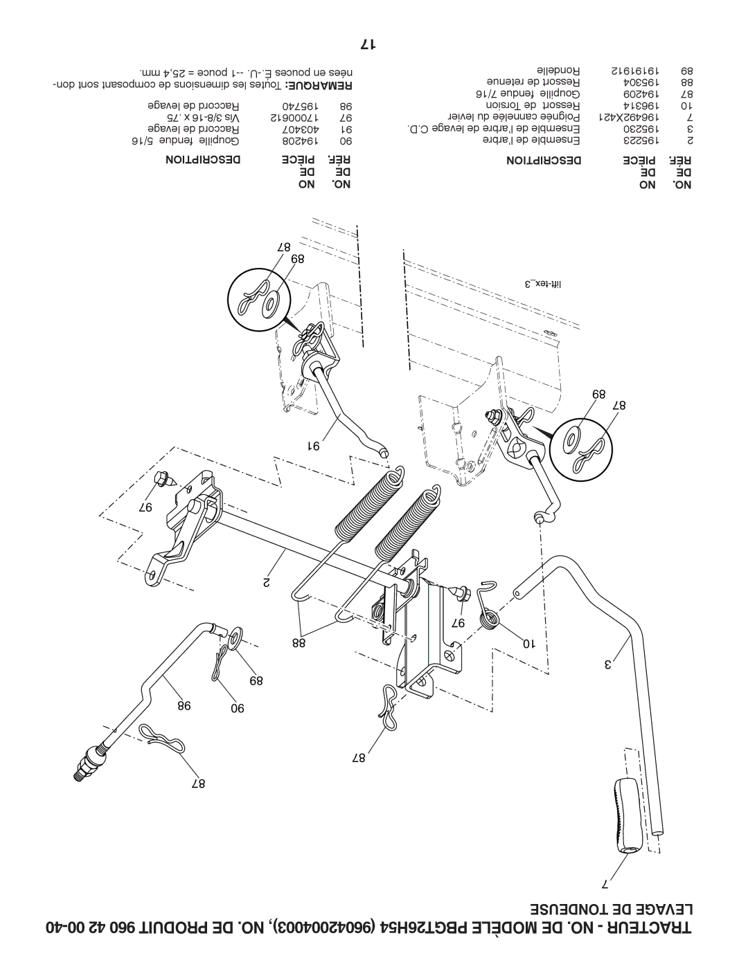 Poulan 419061 manual Tondeuse DE Levage 