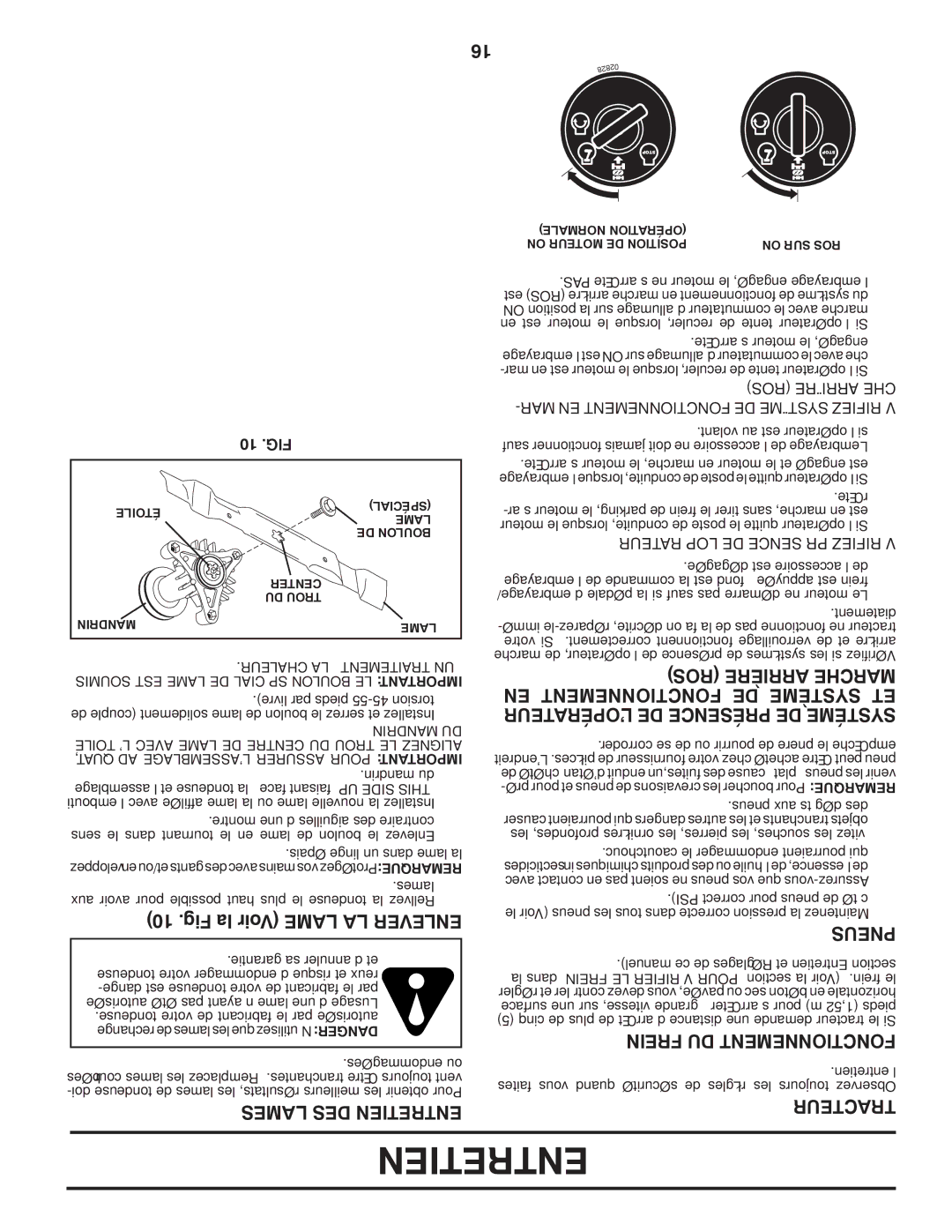 Poulan 419450 manual Fig la Voir Lame LA Enlever, EN Fonctionnement DE Système ET 