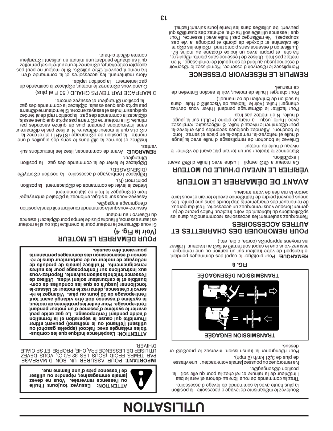 Poulan 419450 manual Moteur LE Démarrer DE Avant 