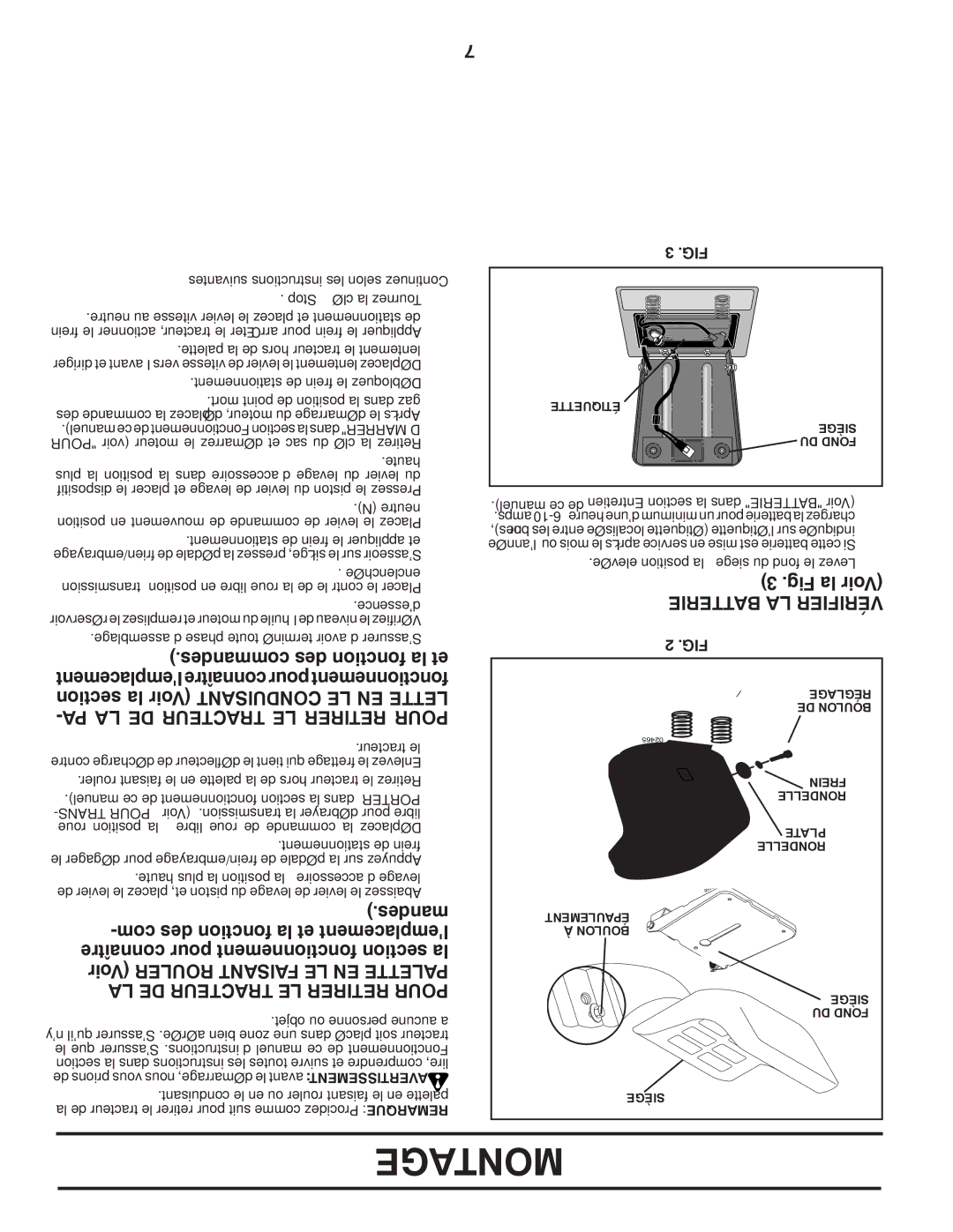 Poulan 419450 manual PA LA DE Tracteur LE Retirer Pour 