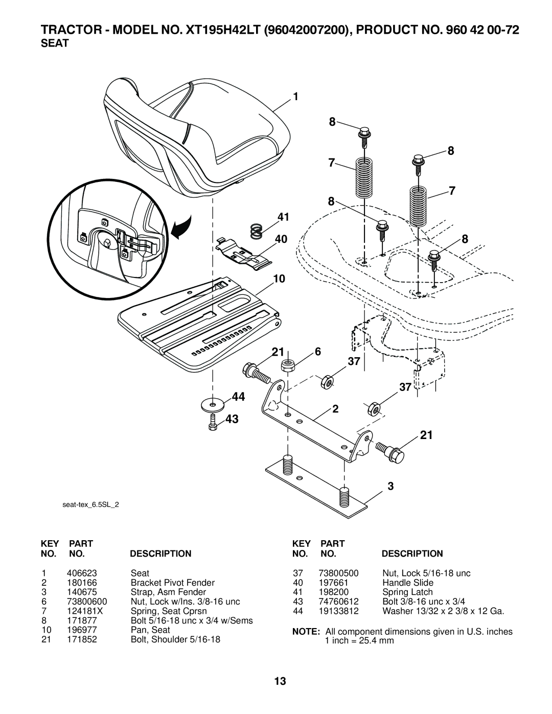 Poulan 419757 manual Seat-tex6.5SL2 