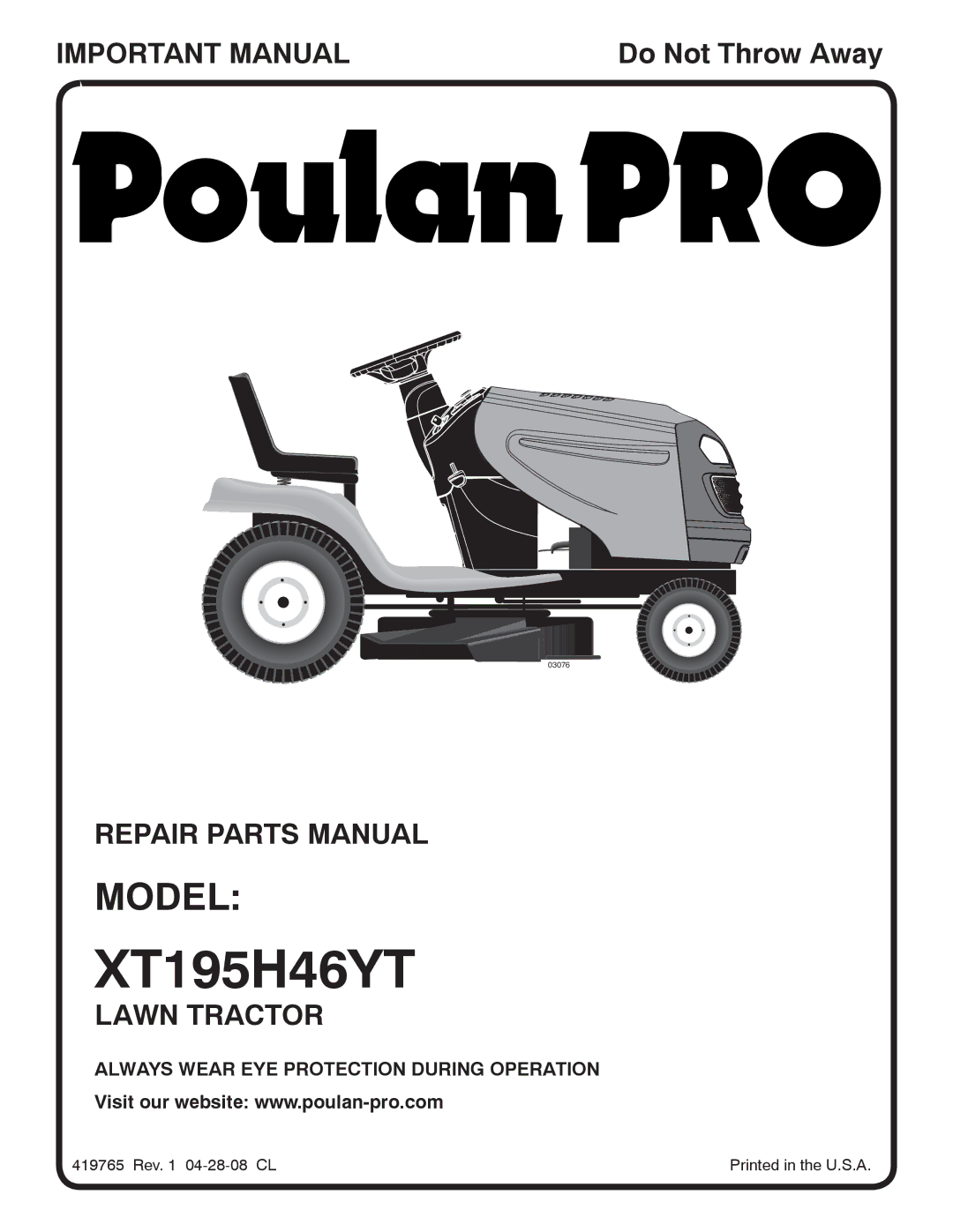 Poulan 419765 manual XT195H46YT 