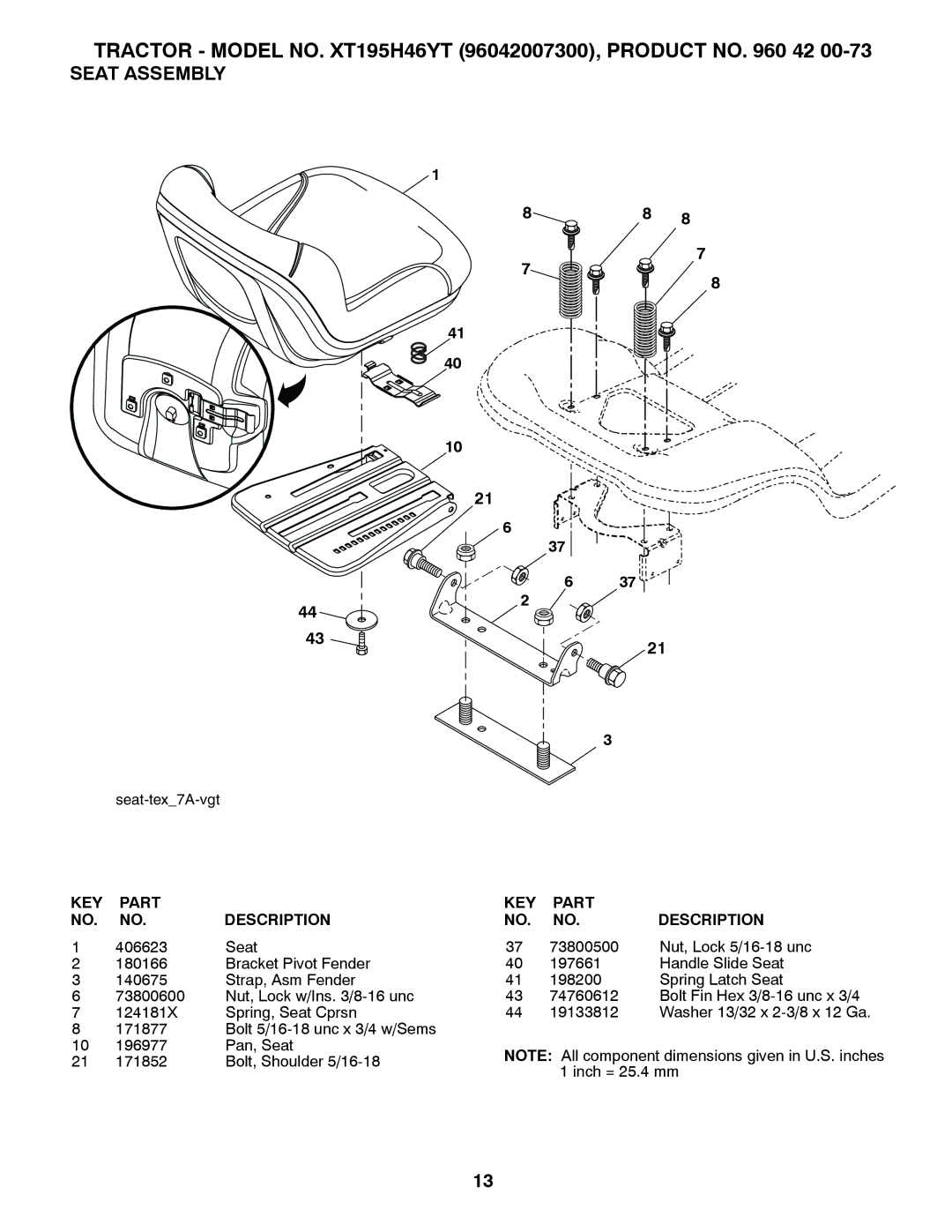 Poulan 419765 manual Seat Assembly 