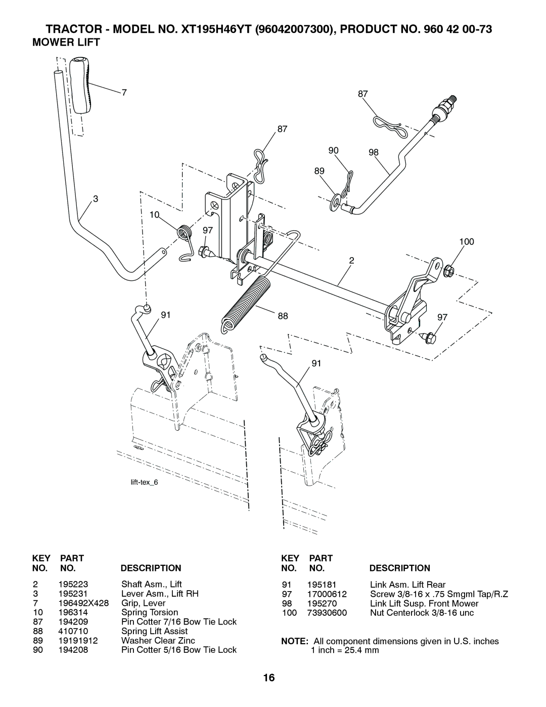 Poulan 419765 manual Mower Lift, 100 