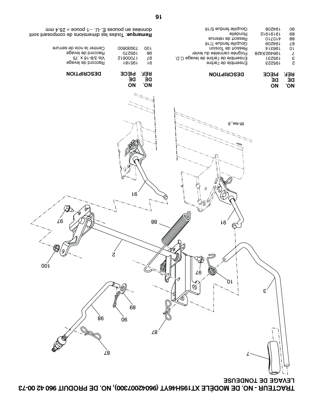 Poulan 419765 manual Tondeuse DE Levage, Sont composant de dimensions les Toutes Remarque 