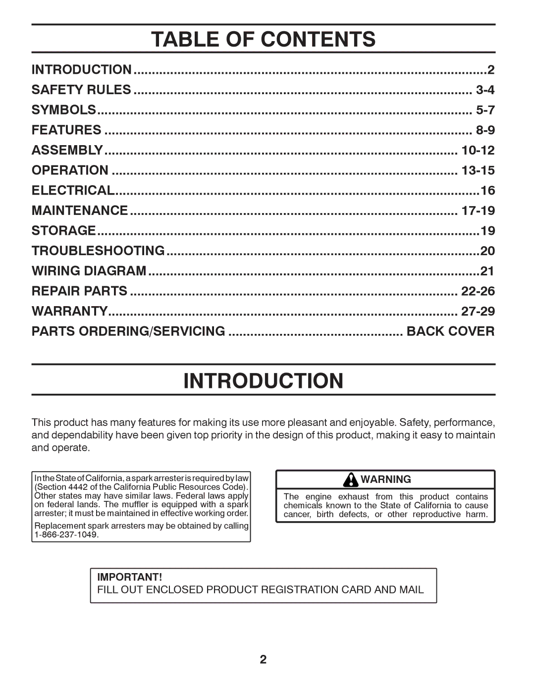 Poulan 420077 owner manual Table of Contents, Introduction 