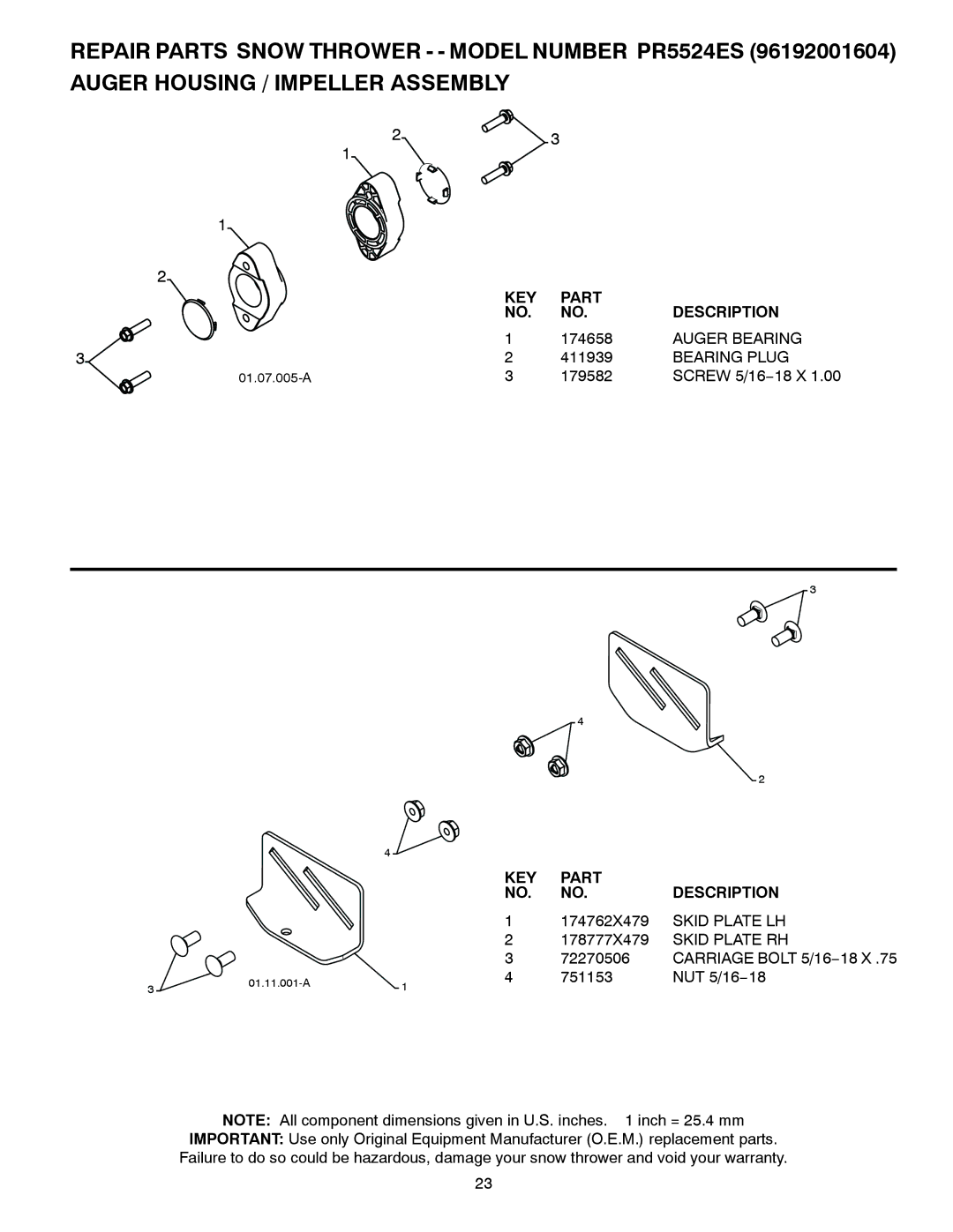 Poulan 420904 owner manual Auger Bearing, Bearing Plug 