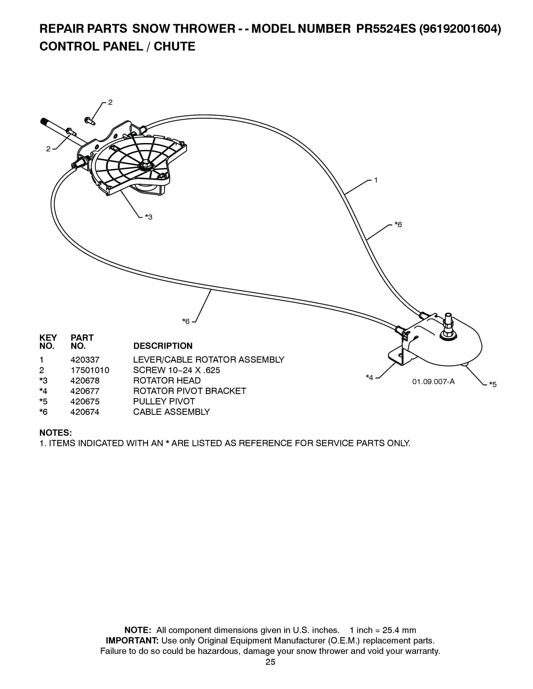 Poulan 420904 owner manual LEVER/CABLE Rotator Assembly, Rotator Head, Rotator Pivot Bracket, Pulley Pivot 