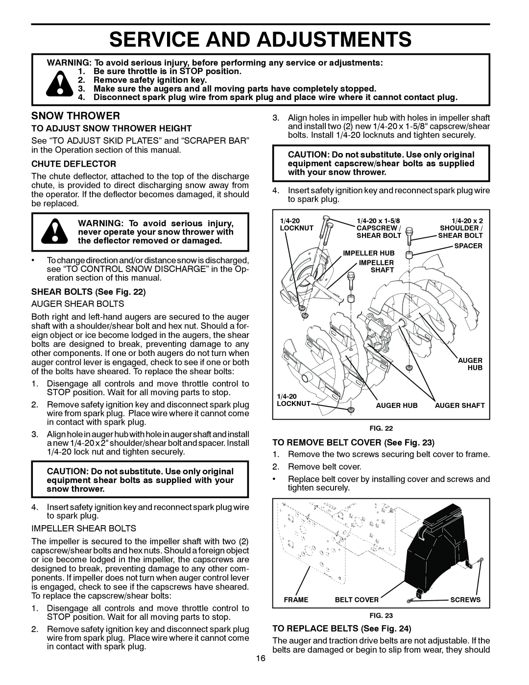 Poulan 420925, 961980022 owner manual Service and Adjustments, To Adjust Snow Thrower Height, Chute Deflector 