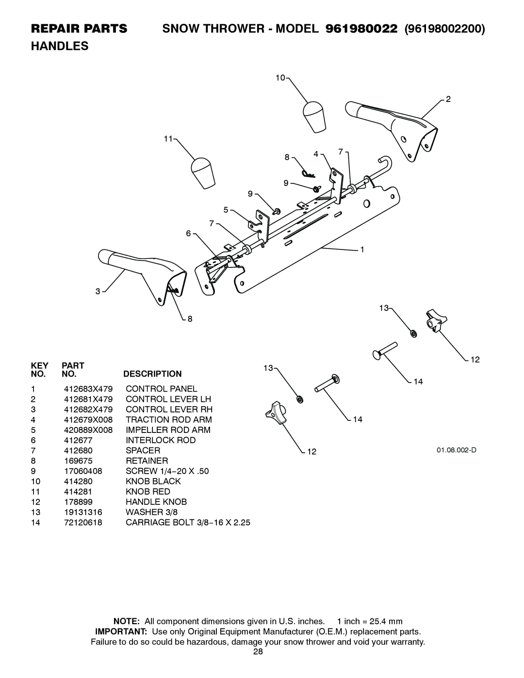 Poulan 420925 Control Panel, Control Lever LH, Control Lever RH, Traction ROD ARM, Impeller ROD ARM, Interlock ROD, Spacer 