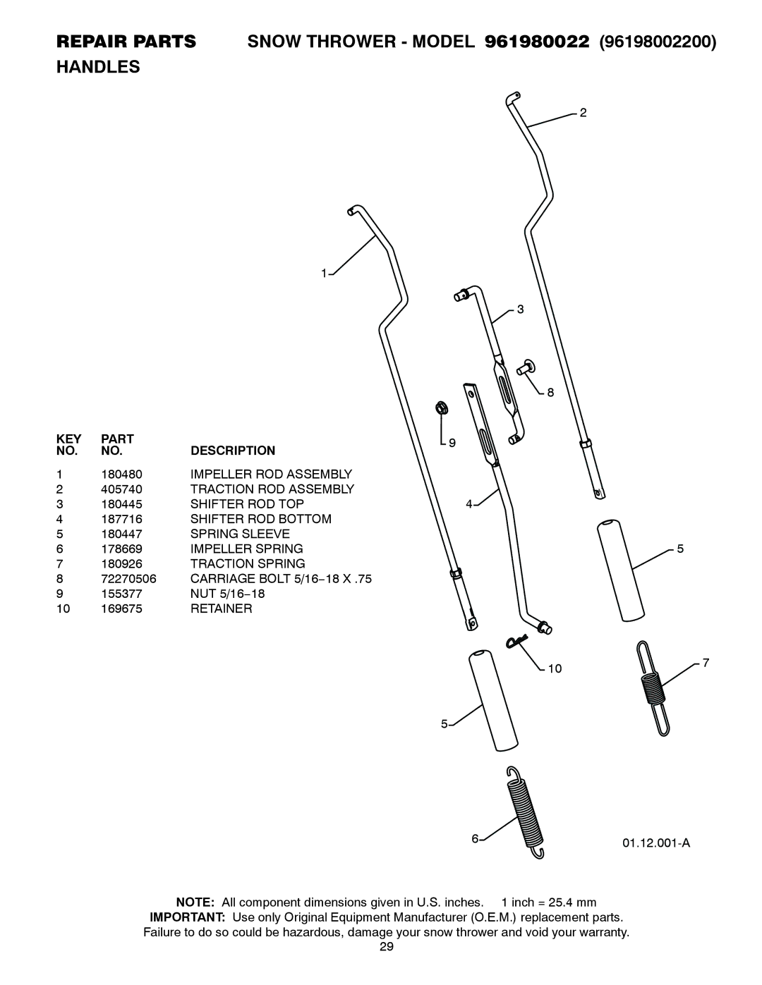 Poulan 961980022, 420925 owner manual Carriage Bolt 5/16−18 X 155377 NUT 5/16−18 169675 