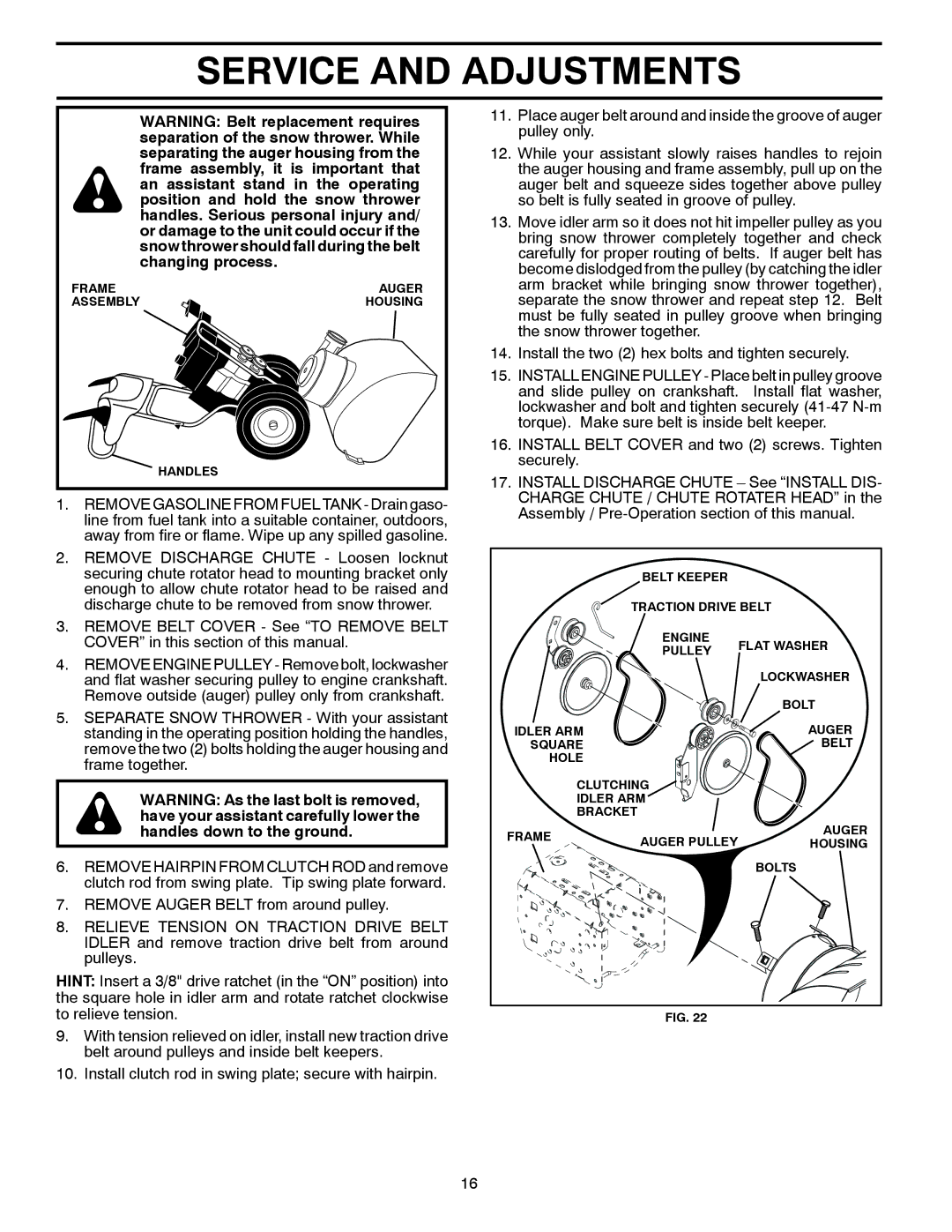 Poulan 421028 owner manual Frame Auger Assembly Housing Handles 