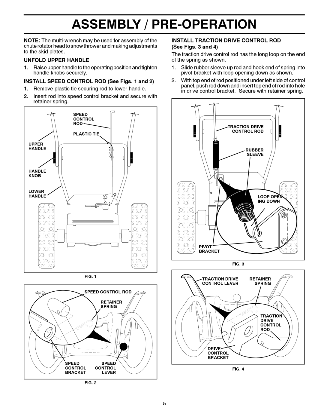 Poulan 421028 Unfold Upper Handle, Install Speed Control ROD See Figs, Install Traction Drive Control ROD See Figs 