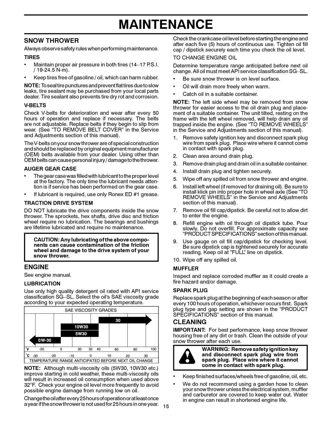 Poulan 421064 owner manual Snow Thrower, Engine, Cleaning 