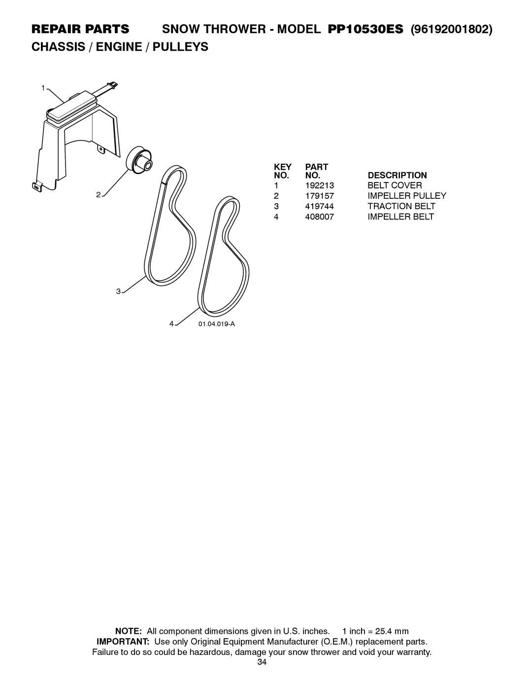 Poulan 421064 owner manual Belt Cover, Traction Belt, Impeller Belt 