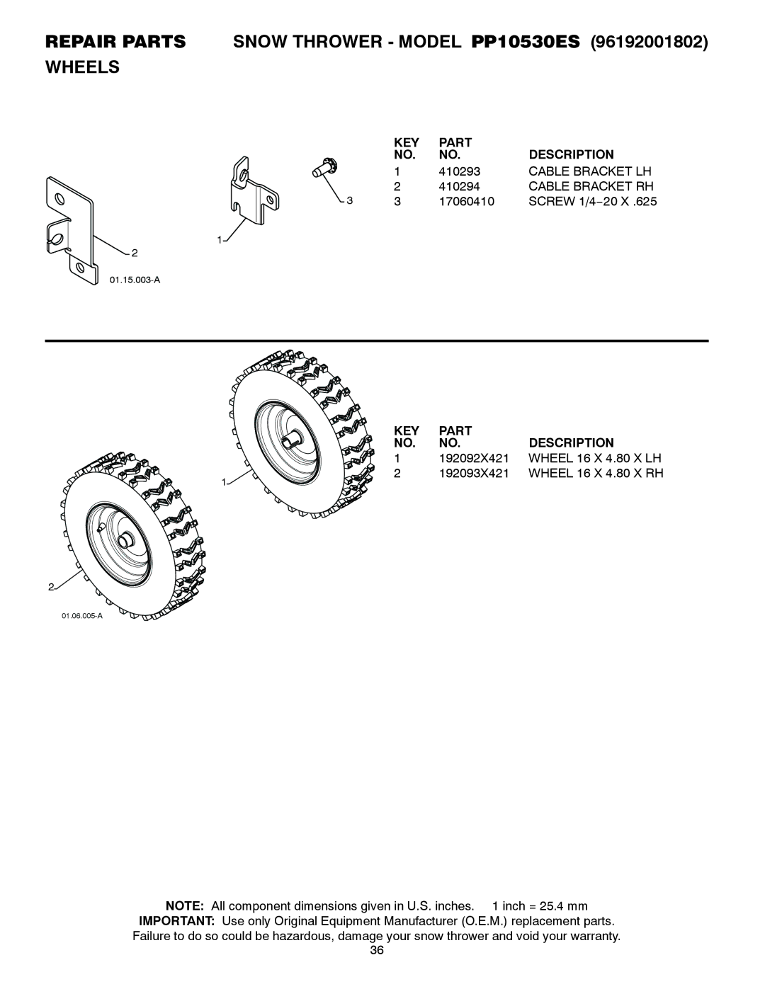 Poulan 421064 owner manual Cable Bracket LH, Cable Bracket RH 