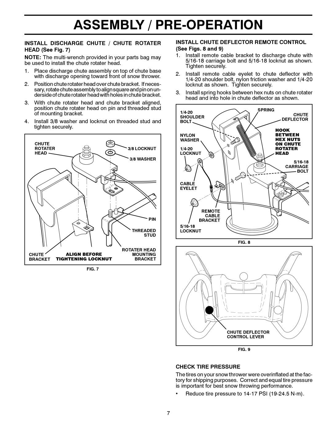 Poulan 421064 Install Discharge Chute / Chute Rotater Head See Fig, Install Chute Deflector Remote Control See Figs 