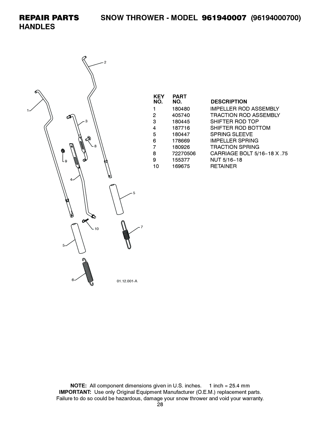 Poulan 421102, 961940007 Impeller ROD Assembly, Traction ROD Assembly, Shifter ROD TOP, Shifter ROD Bottom, Spring Sleeve 