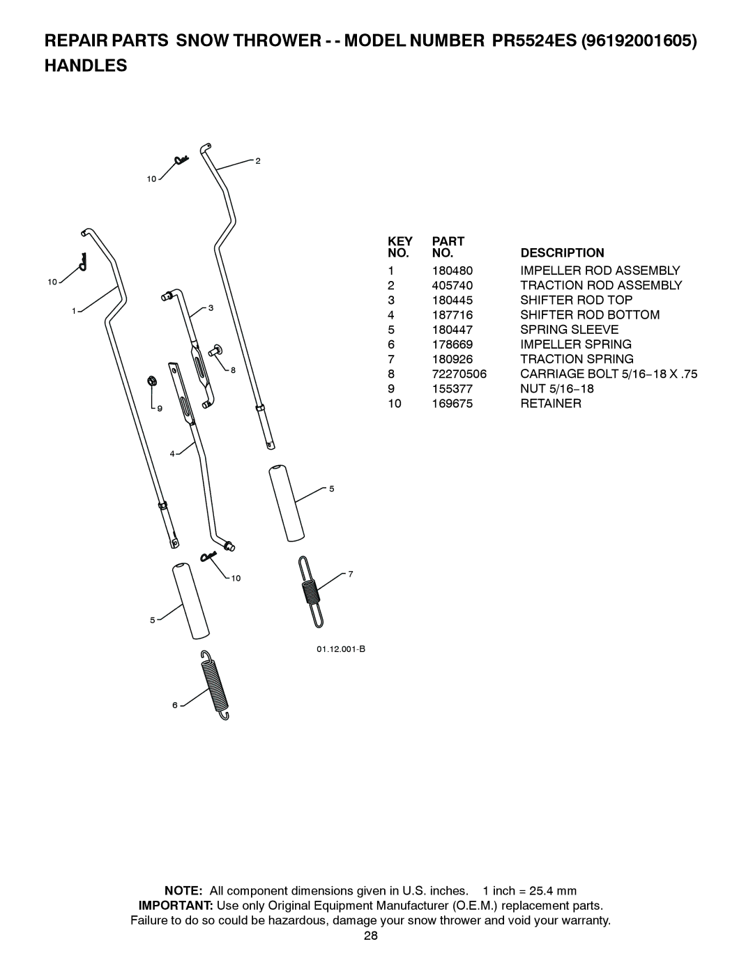 Poulan 421283 owner manual Carriage Bolt 5/16−18 X 155377 NUT 5/16−18 169675 