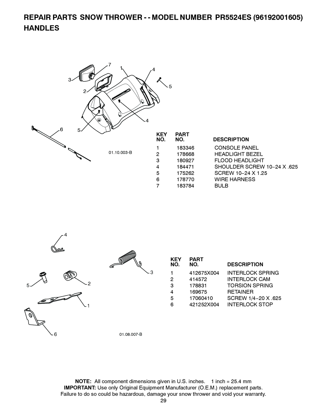 Poulan 421283 owner manual Console Panel, Headlight Bezel, Flood Headlight, Wire Harness, Interlock Spring, Interlock CAM 