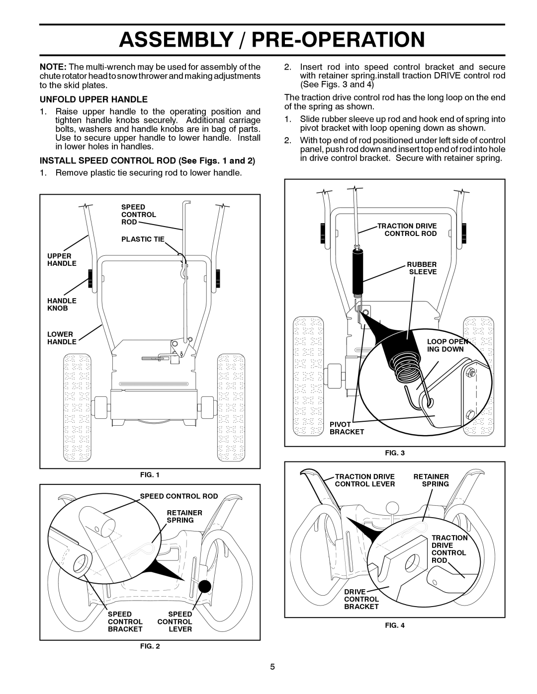 Poulan 421283 owner manual Unfold Upper Handle, Install Speed Control ROD See Figs 