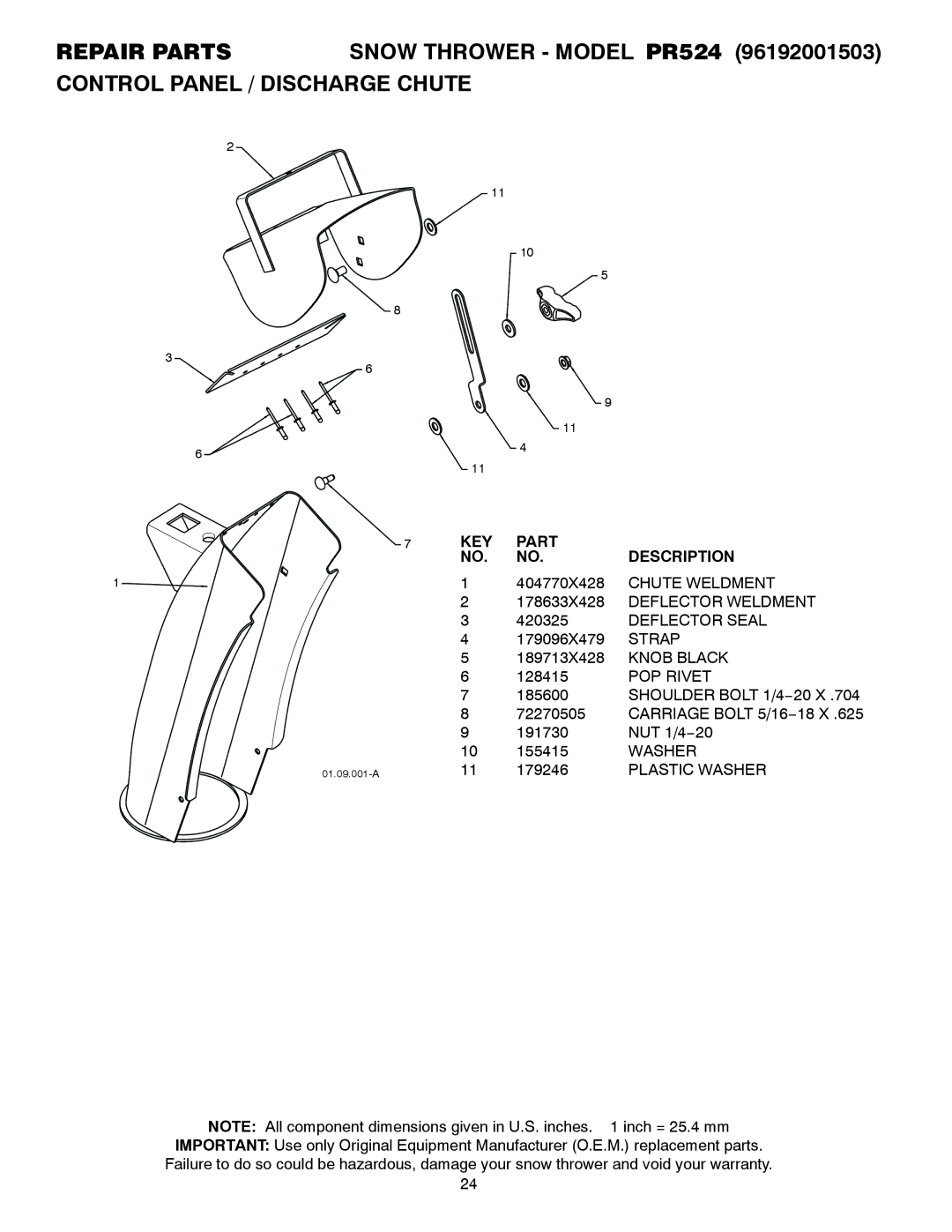 Poulan 421466 owner manual Knob Black, POP Rivet, Plastic Washer 