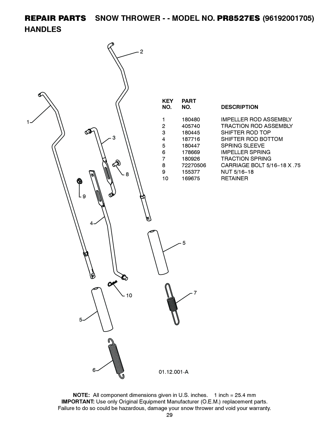 Poulan 421469 owner manual Carriage Bolt 5/16−18 X 155377 NUT 5/16−18 169675 