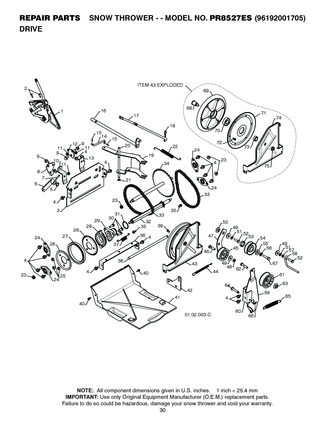 Poulan 421469 owner manual Repair Parts Snow Thrower - Model NO. PR8527ES Drive 