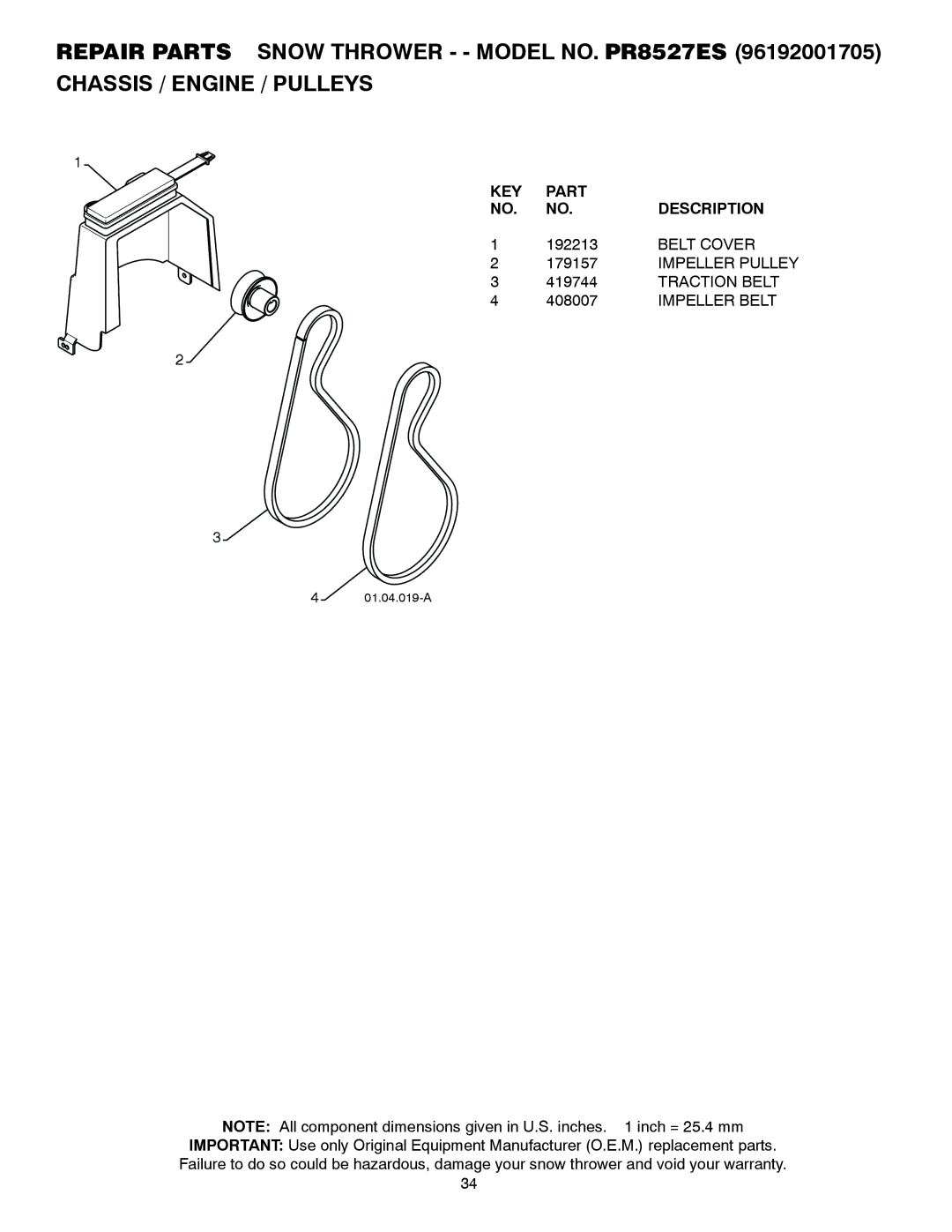 Poulan 421469 owner manual Belt Cover, Traction Belt, Impeller Belt 