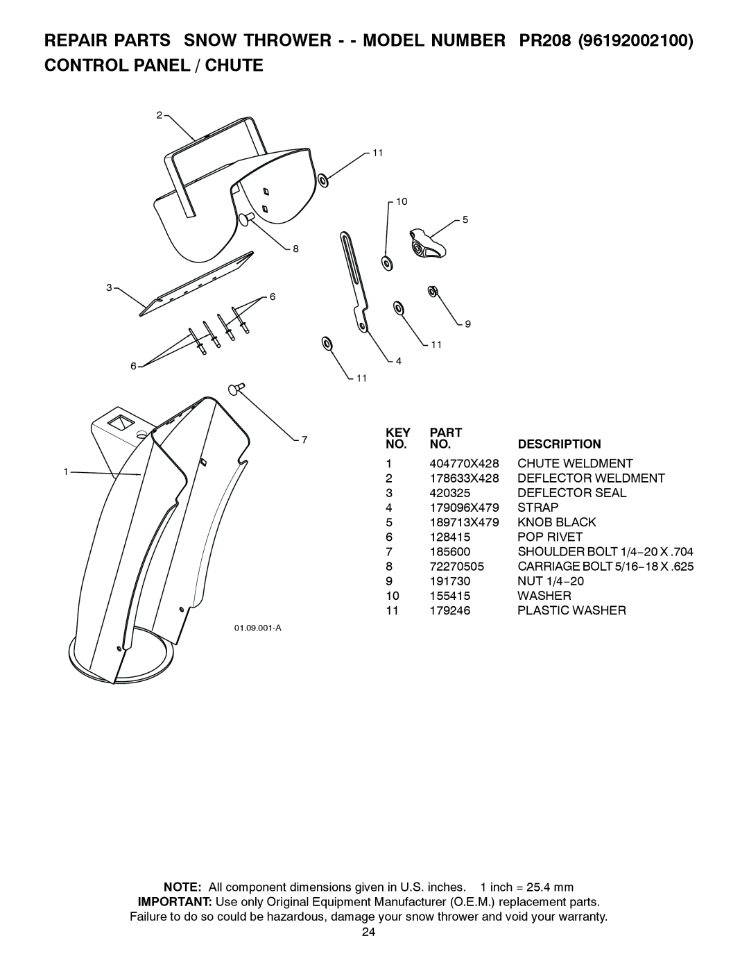 Poulan 421602 owner manual Knob Black, POP Rivet, Plastic Washer 