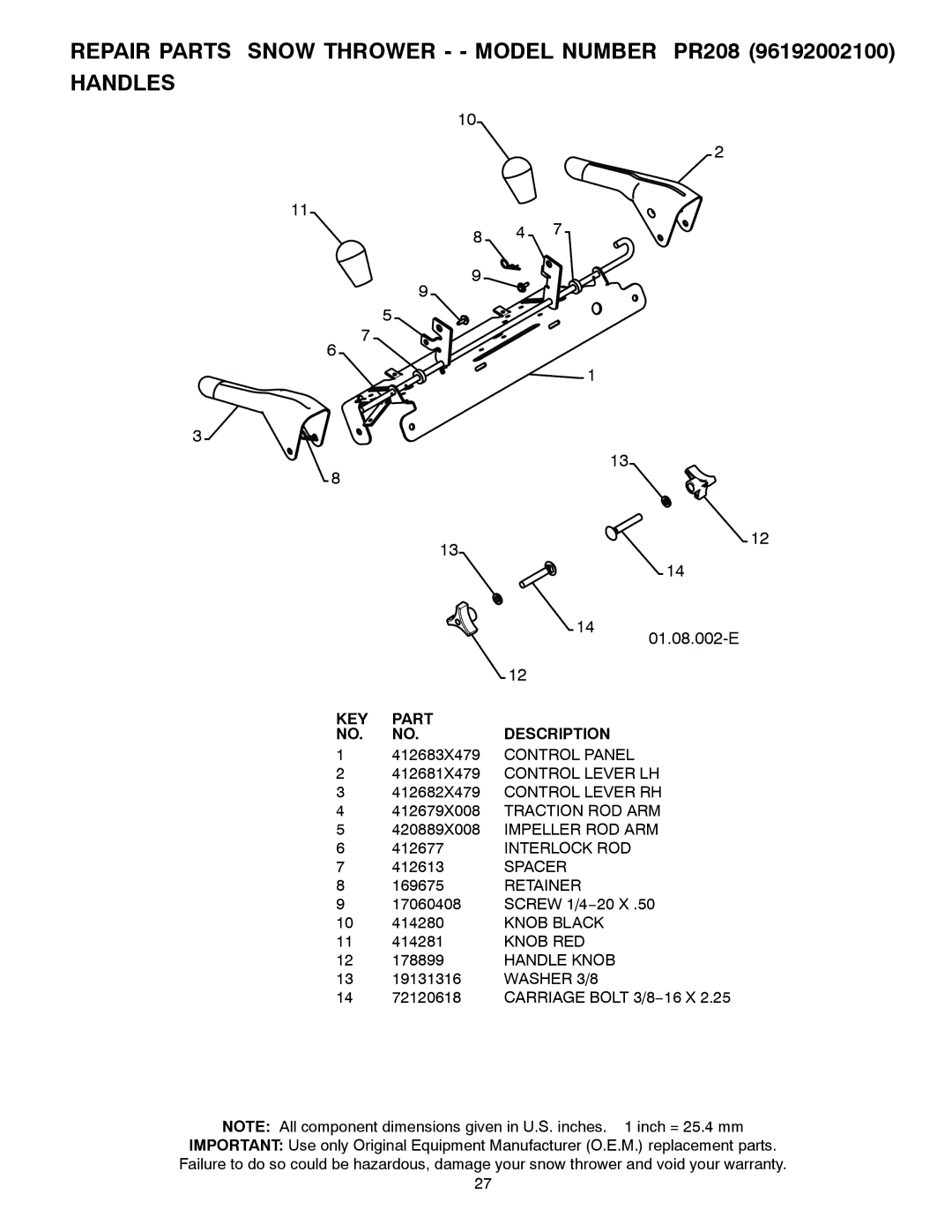 Poulan 421602 owner manual Spacer, Retainer, Knob RED, Handle Knob, Washer 3/8 