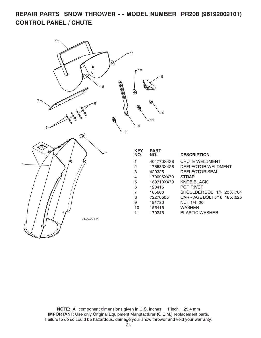 Poulan 421888 owner manual Knob Black, POP Rivet, Plastic Washer 