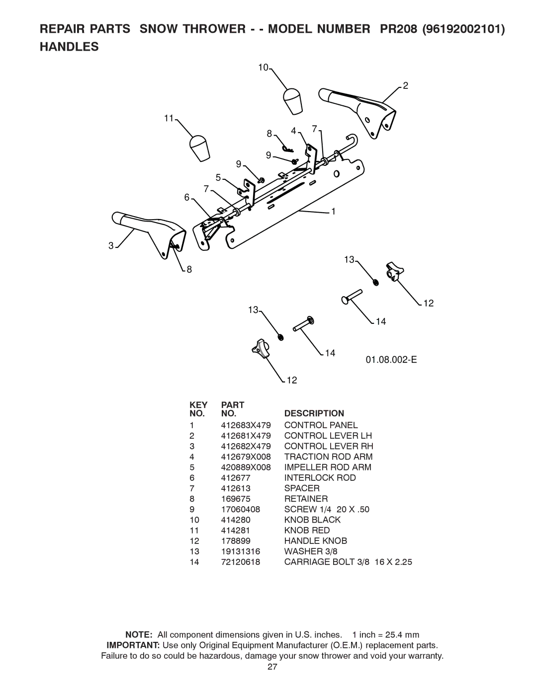 Poulan 421888 owner manual Spacer, Retainer, Knob RED, Handle Knob, Washer 3/8 