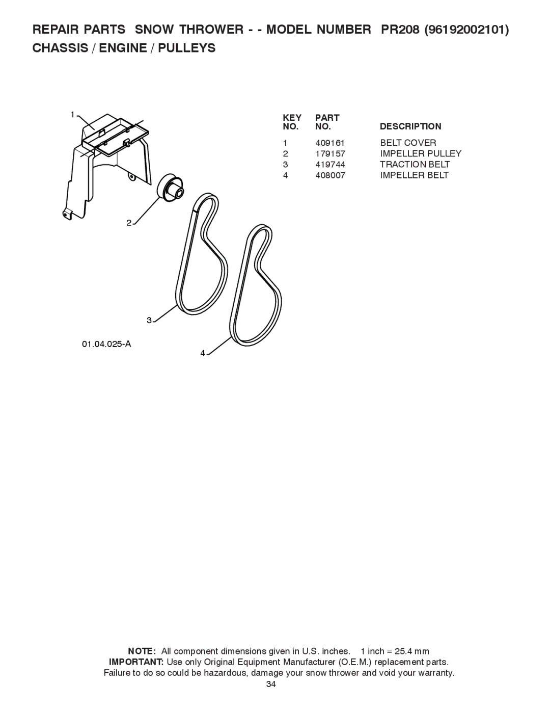 Poulan 421888 owner manual Belt Cover, Traction Belt, Impeller Belt 