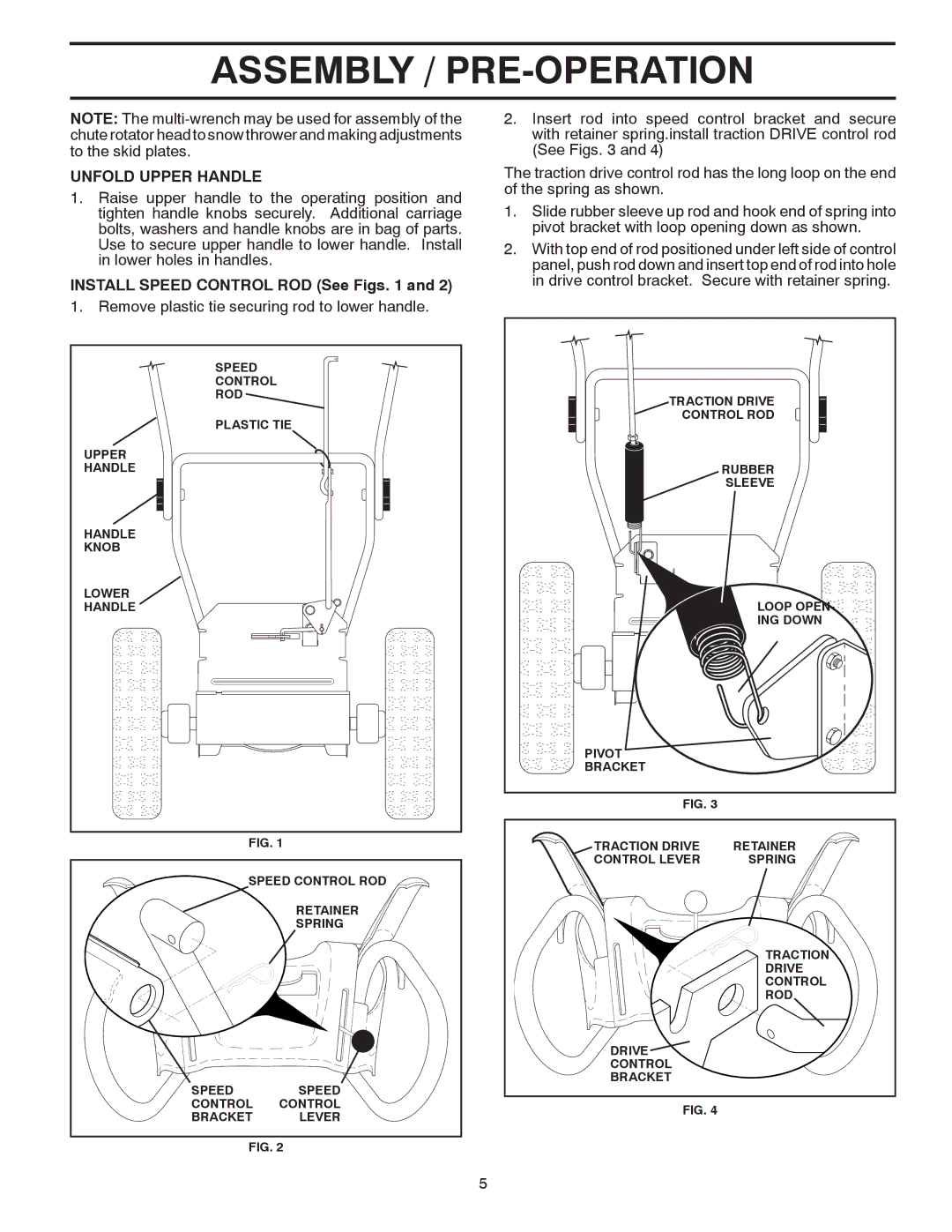 Poulan 421888 owner manual Unfold Upper Handle, Install Speed Control ROD See Figs 