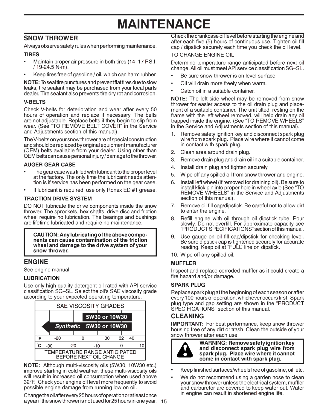 Poulan 421916 owner manual Snow Thrower, Engine, Cleaning 