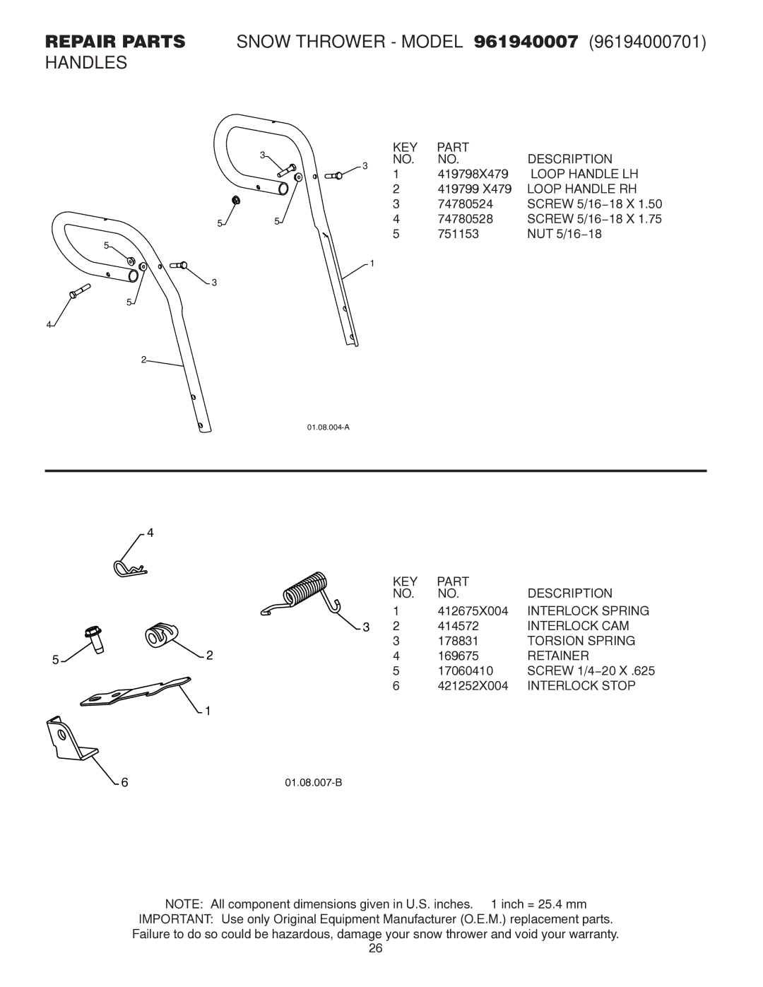 Poulan 421916 owner manual 419798X479, Loop Handle LH 