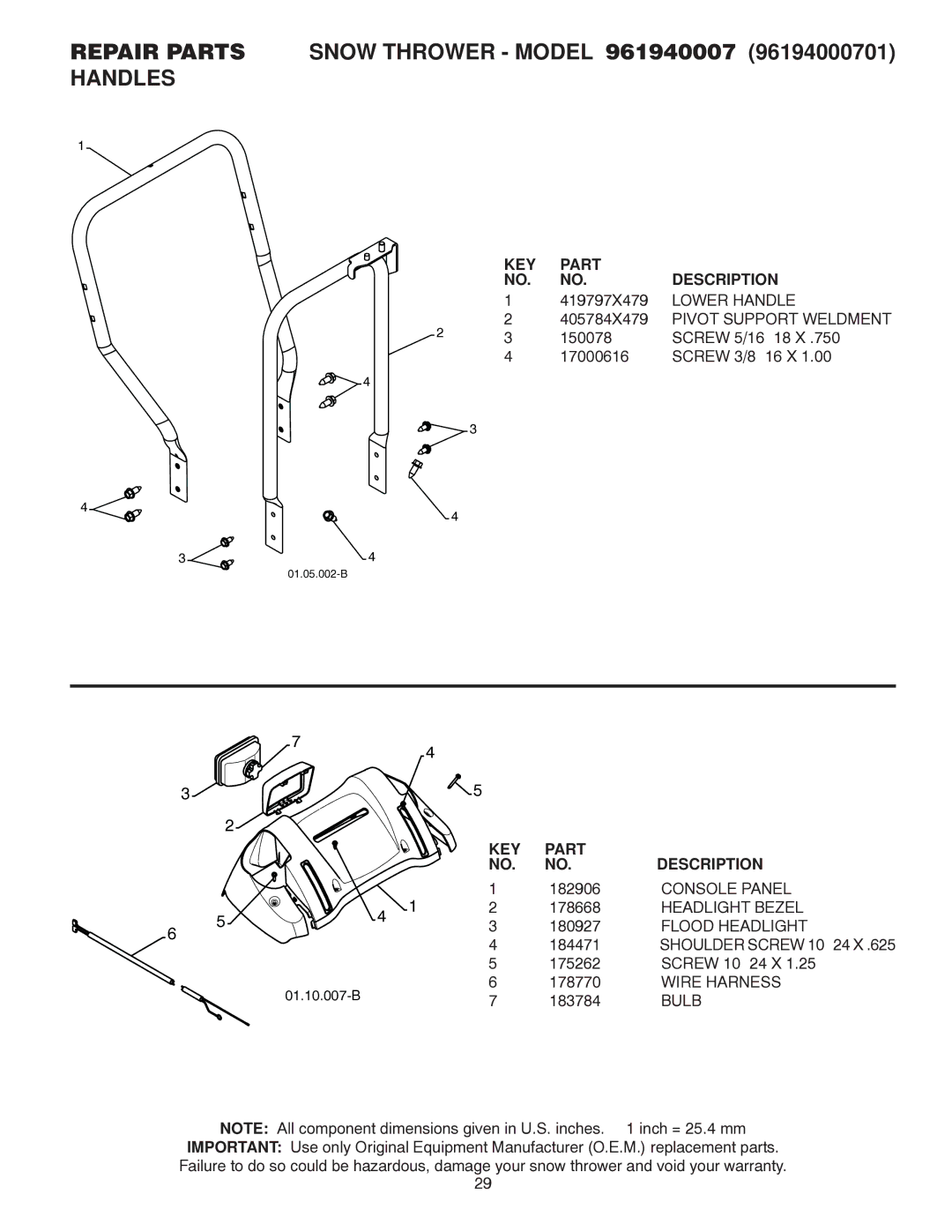 Poulan 421916 405784X479 Pivot Support Weldment, Console Panel, Headlight Bezel, Flood Headlight, Wire Harness, Bulb 