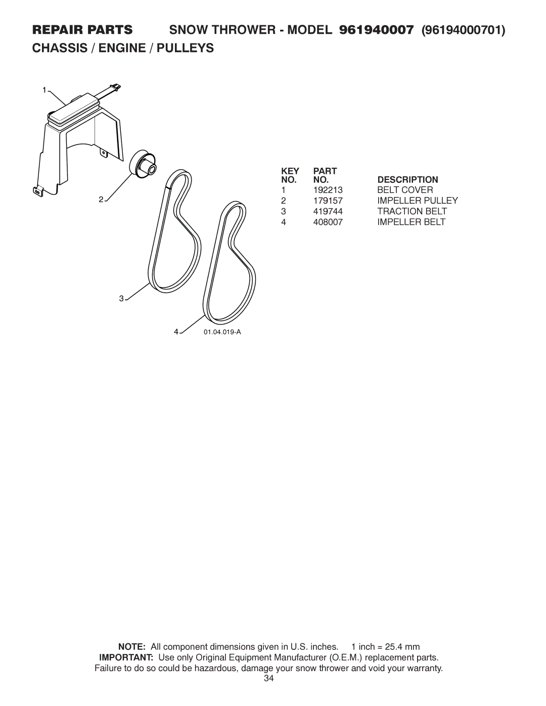 Poulan 421916 owner manual Belt Cover, Traction Belt, Impeller Belt 