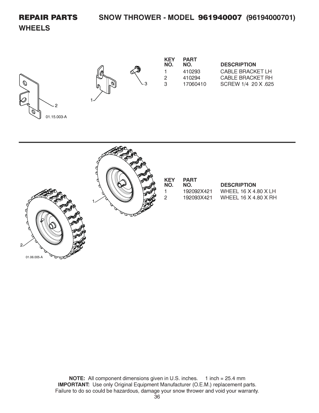 Poulan 421916 owner manual Cable Bracket LH, Cable Bracket RH 