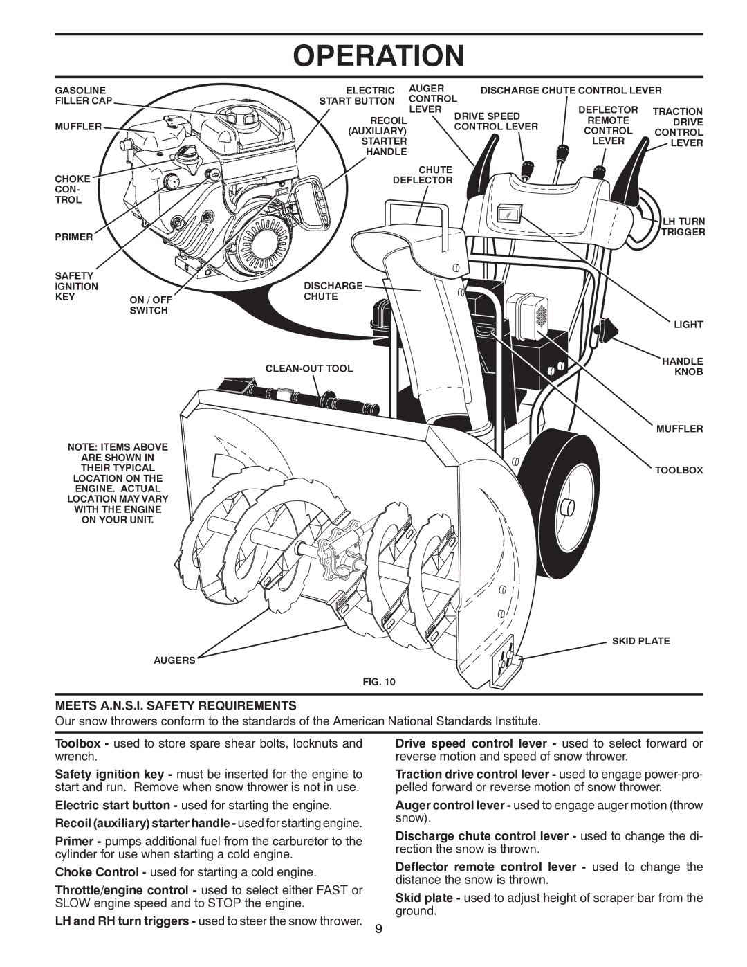 Poulan 421916 owner manual Meets A.N.S.I. Safety Requirements, Recoil auxiliary starter handle used for starting engine 