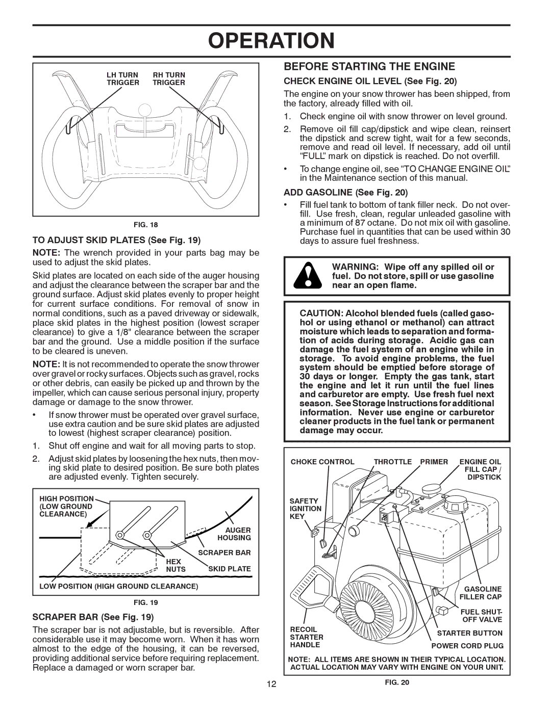 Poulan 422088, 96192002402 Before Starting the Engine, To Adjust Skid Plates See Fig, Check Engine OIL Level See Fig 