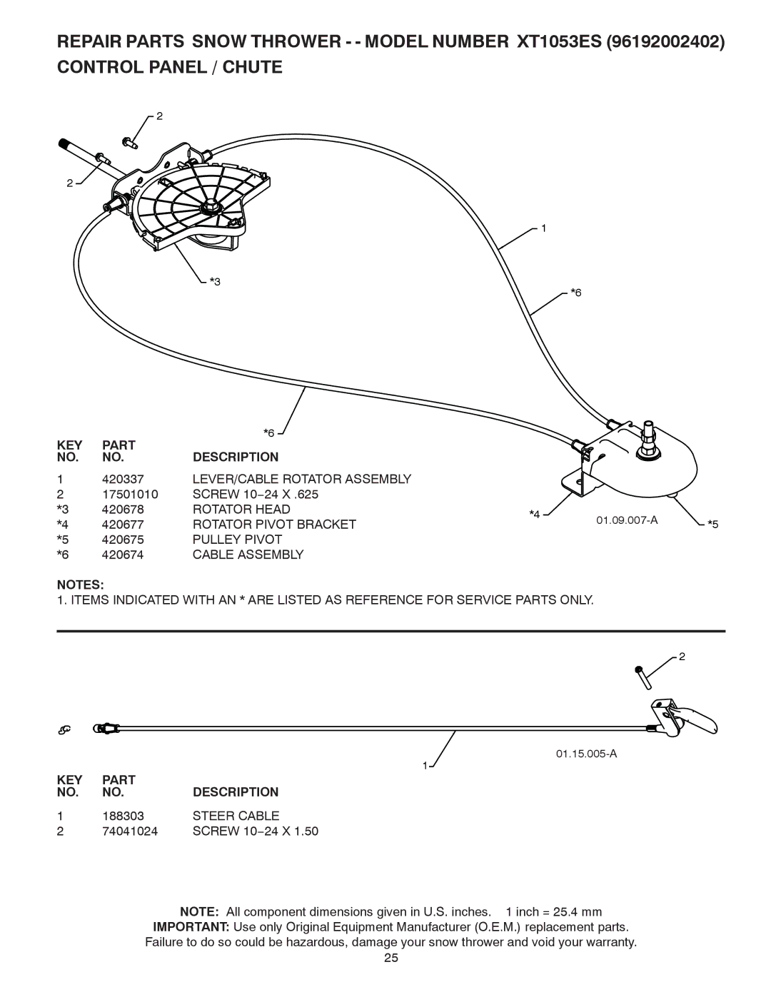 Poulan 96192002402, 422088 LEVER/CABLE Rotator Assembly, Rotator Head, Rotator Pivot Bracket, Pulley Pivot, Steer Cable 