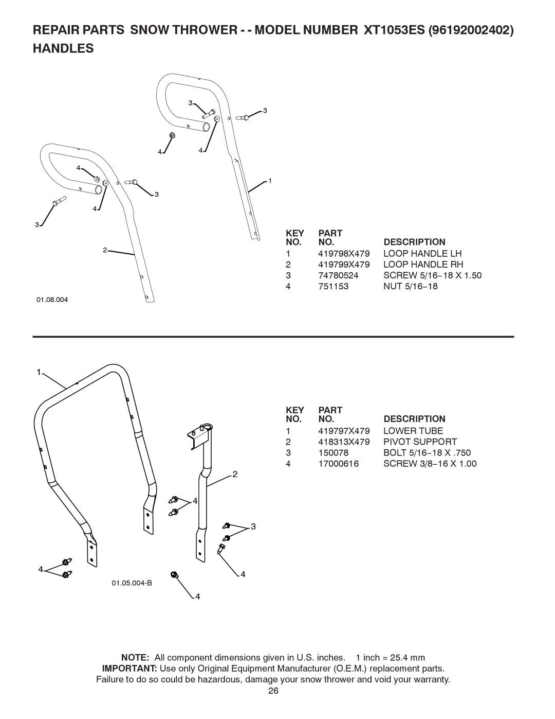 Poulan 422088, 96192002402 owner manual Loop Handle LH, Loop Handle RH, Lower Tube, Pivot Support 